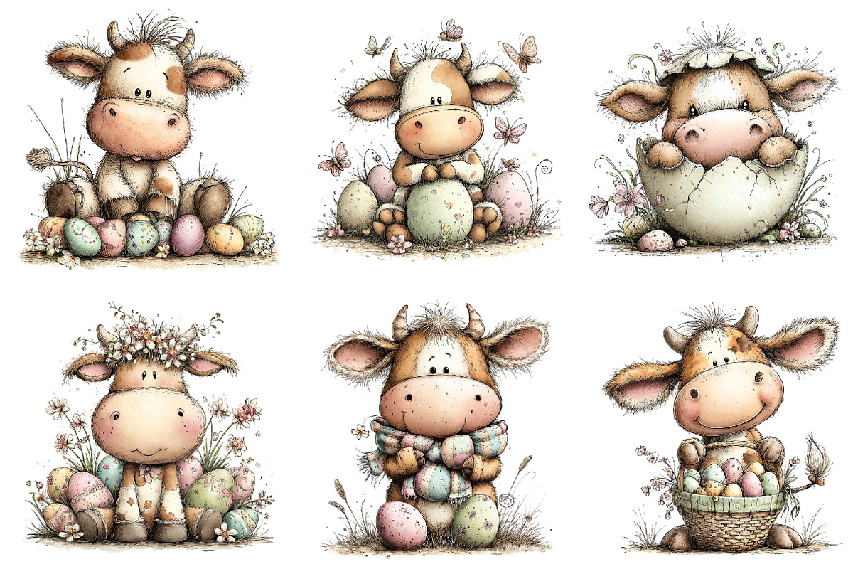 Whimsical Easter Cow Clipart, an Illustration by Dream Creation (Photo 5 of 6)