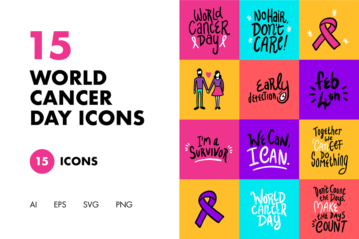 15 World Cancer Day Icons, an Illustration by Hello Mister Frank (Photo 1 of 4)