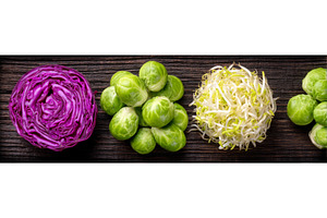 A flat lay top view on a gray, a Food & Drink Photo by ZinetroN