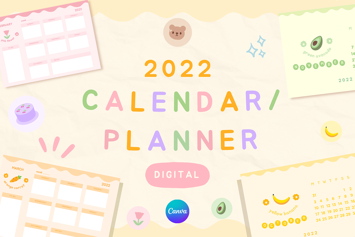 Cute Pastel 2022 Calendar & Planner, an Education Illustration by Clairee Design Studio (Photo 1 of 13)