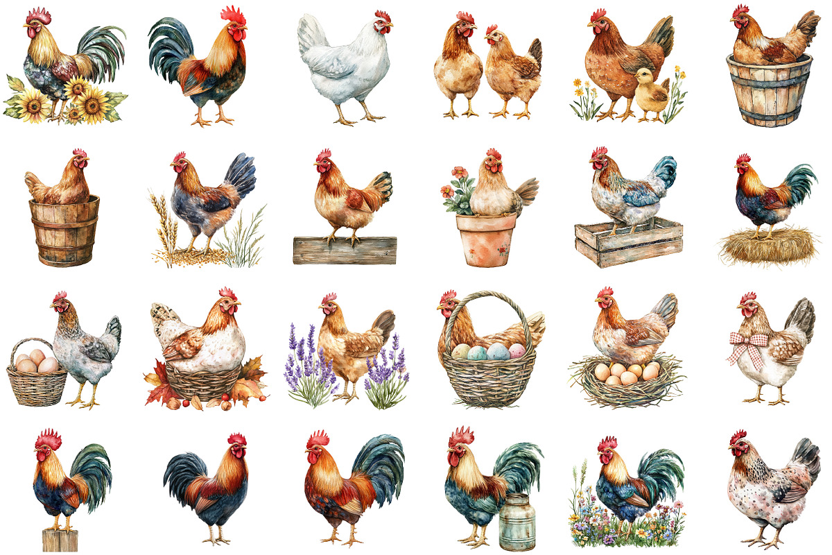 Watercolor Rustic Hens Barnyard Bird, an Illustration by Sublimation Artist (Photo 2 of 6)
