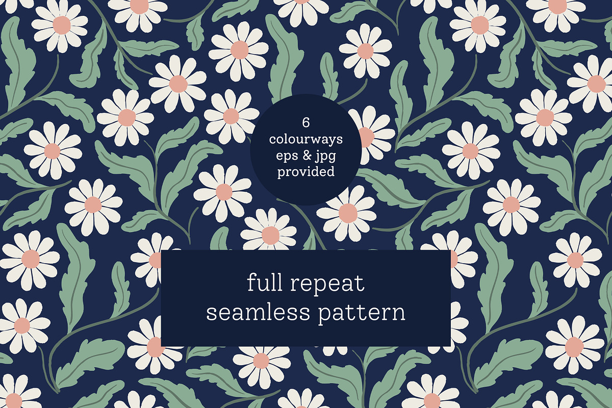 Daisy flowers seamless patterns, a Pattern Graphic by Naty Art (Photo 1 of 6)