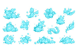Blue soap bubbles. Cartoon flat bath, an Illustration by YummyBuum
