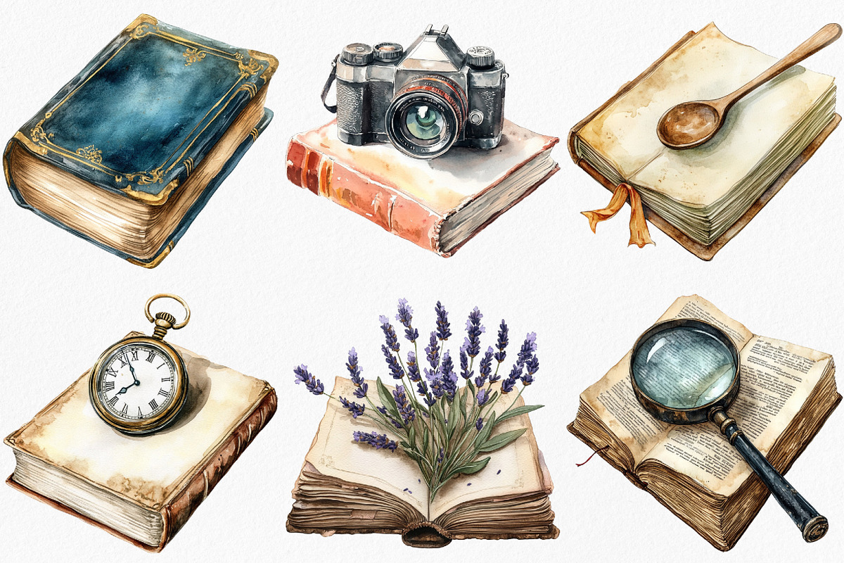 Watercolor Rustic Library Clipart, an Illustration by Canvas Craft (Photo 3 of 7)