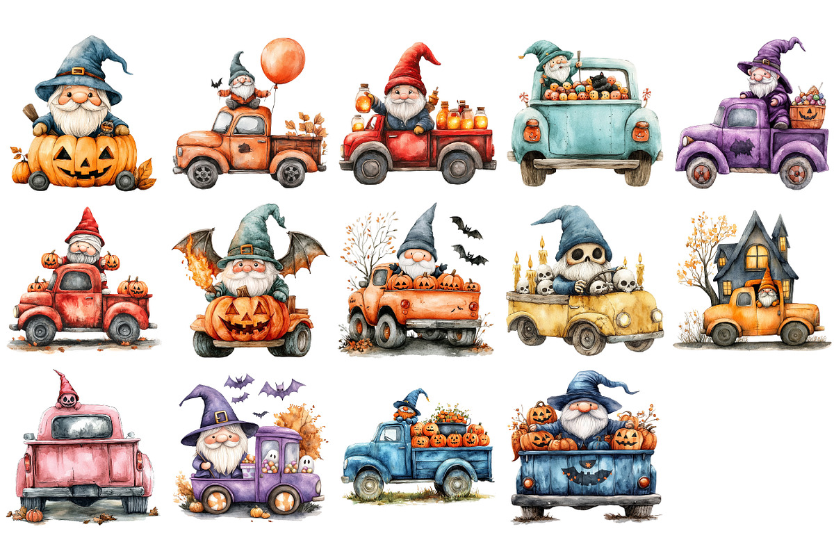 Halloween gnomes with truck Clipart, an Illustration by Craft Nest (Photo 3 of 4)