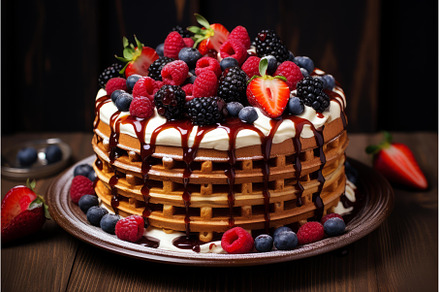 Delicious waffle cake drizzled with, a Food & Drink Photo by Ylivdesign