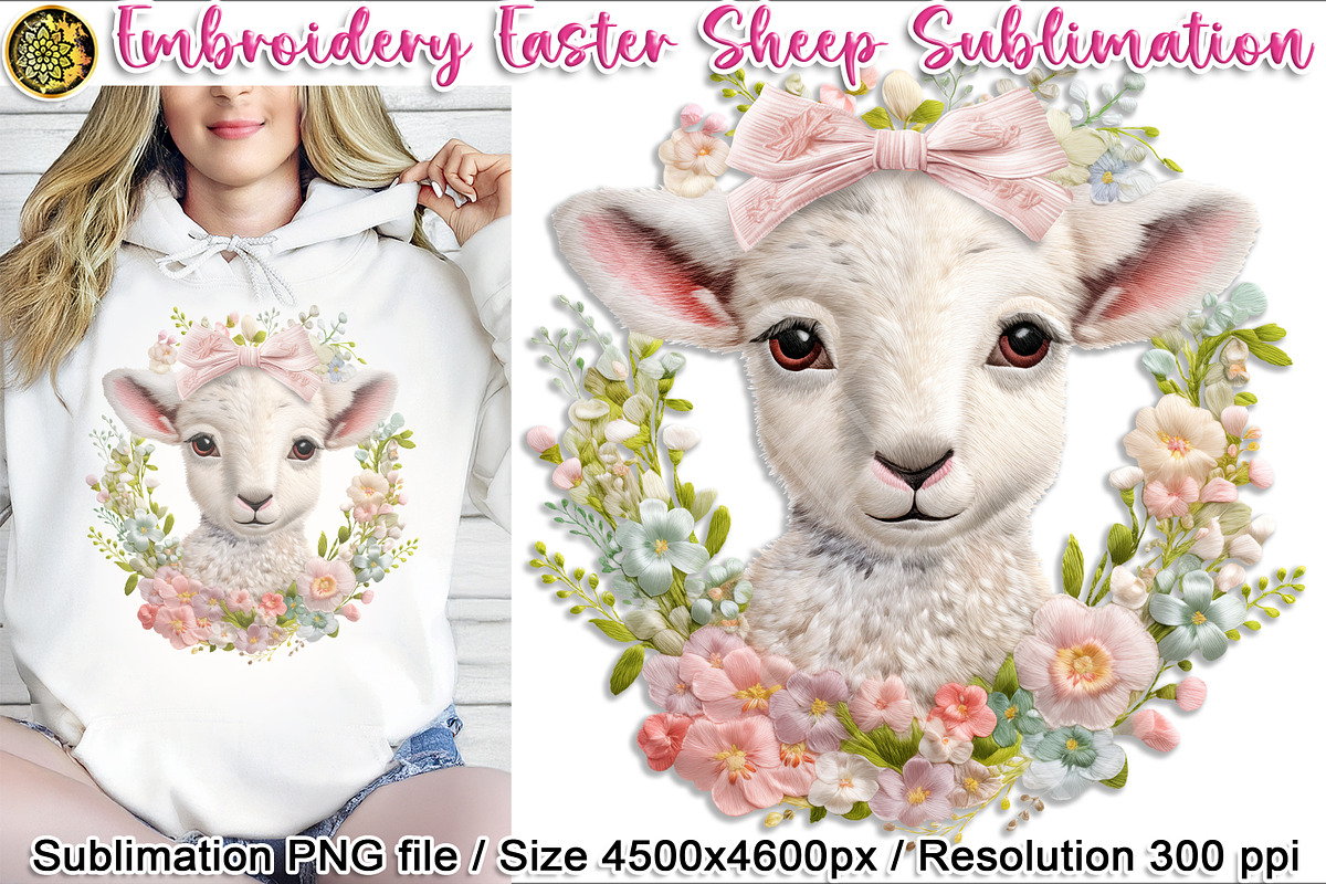 Embroidery Easter Sheep & Flower PNG, an Object Graphic by V Design Creator (Photo 1 of 8)