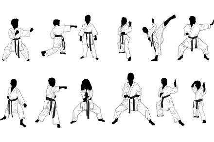 silhouettes of children karate