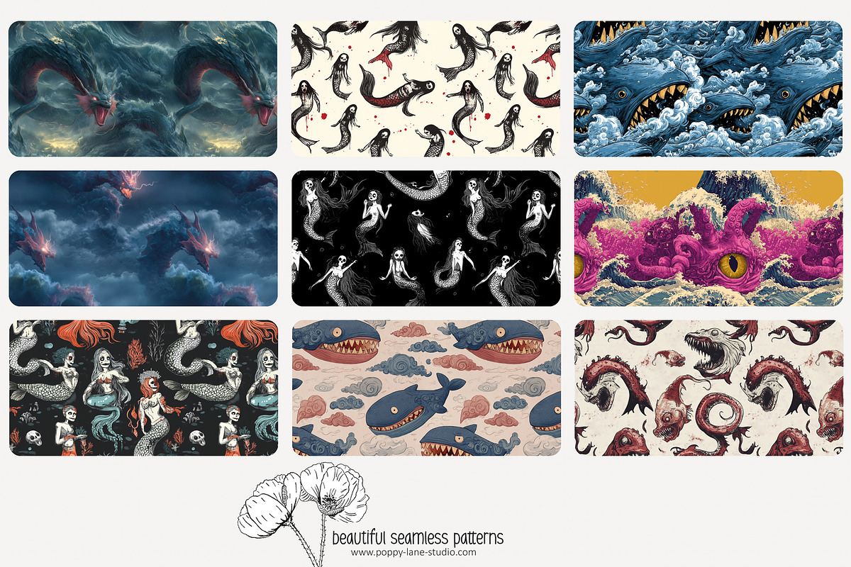 70 sea monster seamless pattern, a Pattern Graphic by Poppy Lane Studio (Photo 6 of 10)