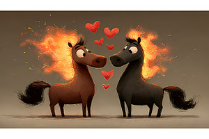 Cute Fire Horse Couple in Love with, an Illustration by Lukas Jonaitis SHOP