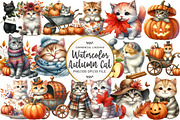 Watercolor Autumn Cat Clipart, an Illustration by OK Design (Thumbnail 1 of 5)