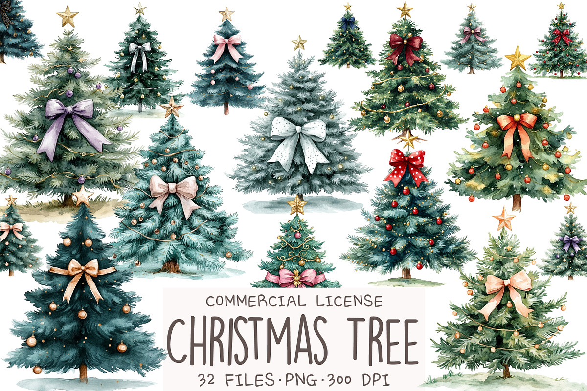Coquette Christmas Tree Clipart, an Illustration by OK Design (Photo 1 of 5)