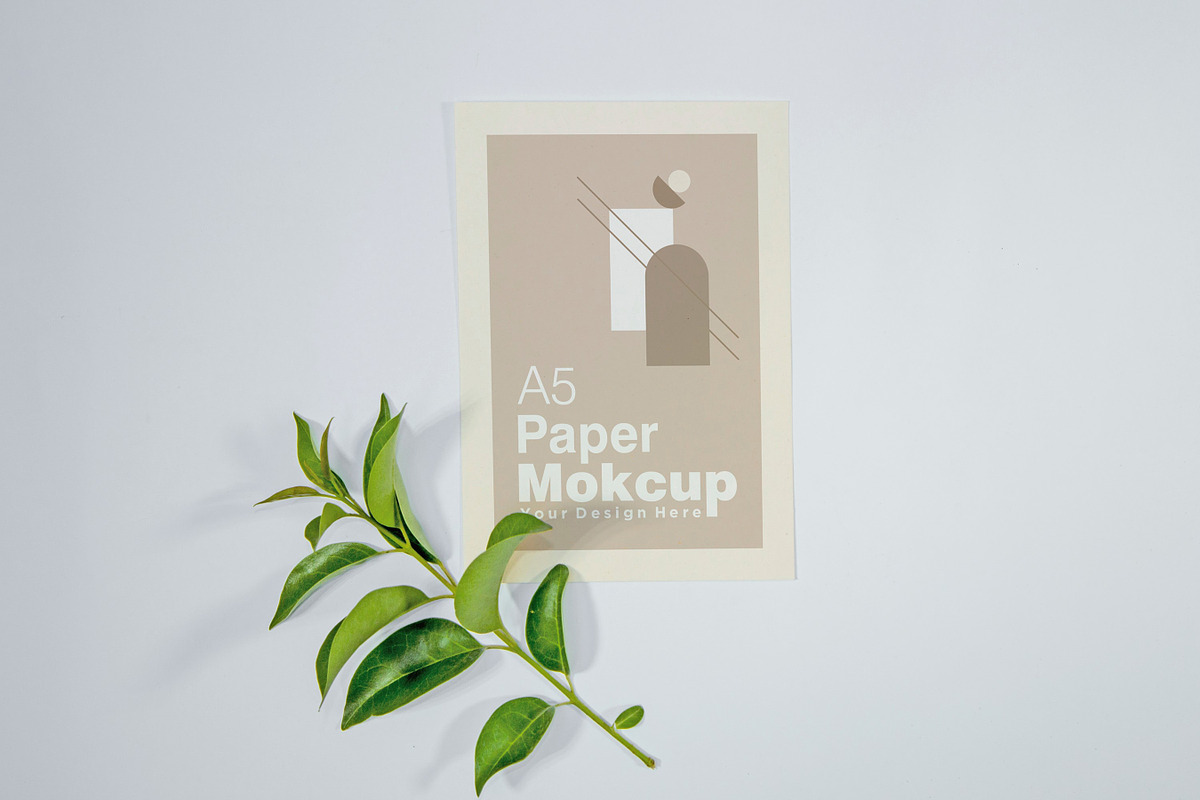 A5 Paper Mockups With Green Leaves, a Print Template by shahsoft (Photo 2 of 3)