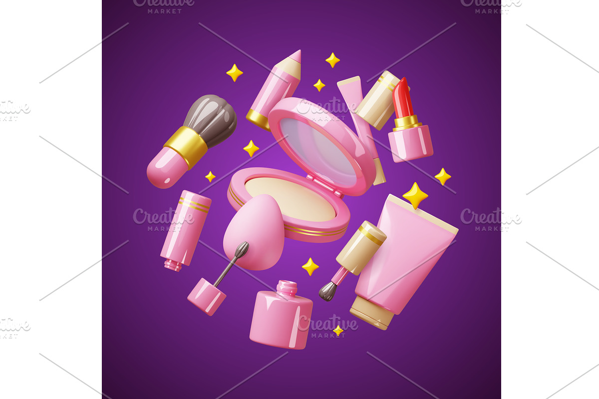 Cartoon 3d flying makeup icons, an Object Illustration by YummyBuum