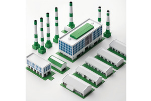 Isometric industrial complex with, an Illustration by tilialucida