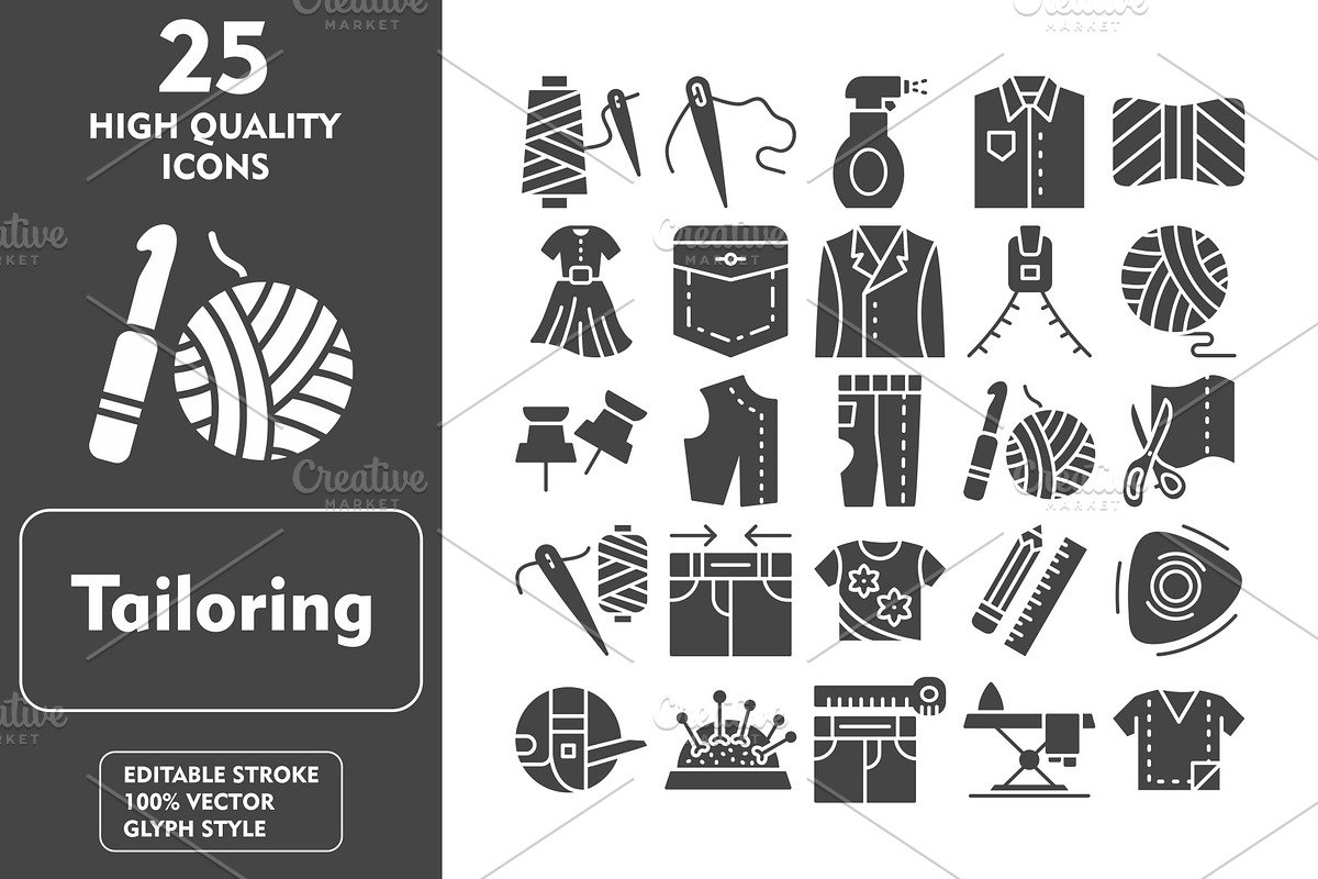 25 Tailoring Glyph Icons, an Icon by Pexelpy