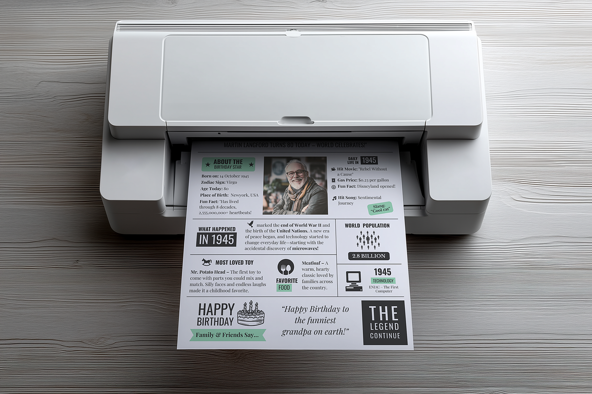 Vintage Newspaper Birthday Template, a Card Template by ZoloDesignHub (Photo 6 of 9)