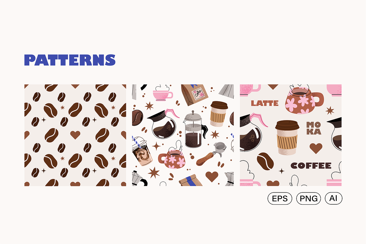 COFFEE stickers + patterns, a Food Illustration by UnaAnya (Photo 5 of 7)