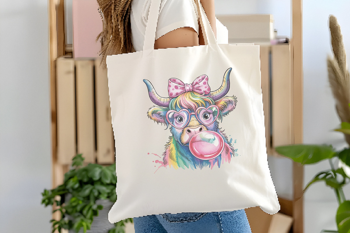 Coquette Highland Cow Bubblegum, an Illustration by Watercolor design (Photo 5 of 6)