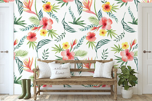 Watercolor Tropical Seamless Pattern