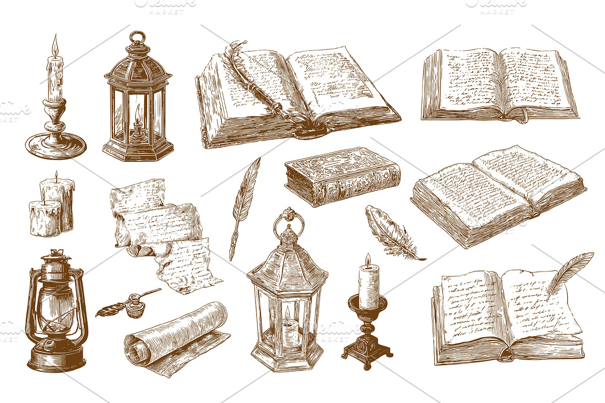 manuscript ancient engraving. Candle, an Object Illustration by Stock-Smart-Start