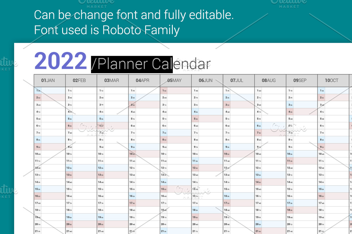 Calendar 2022 Planner Simple Style, a Stationery Template by WORAKAMON Design Studio (Photo 3 of 5)
