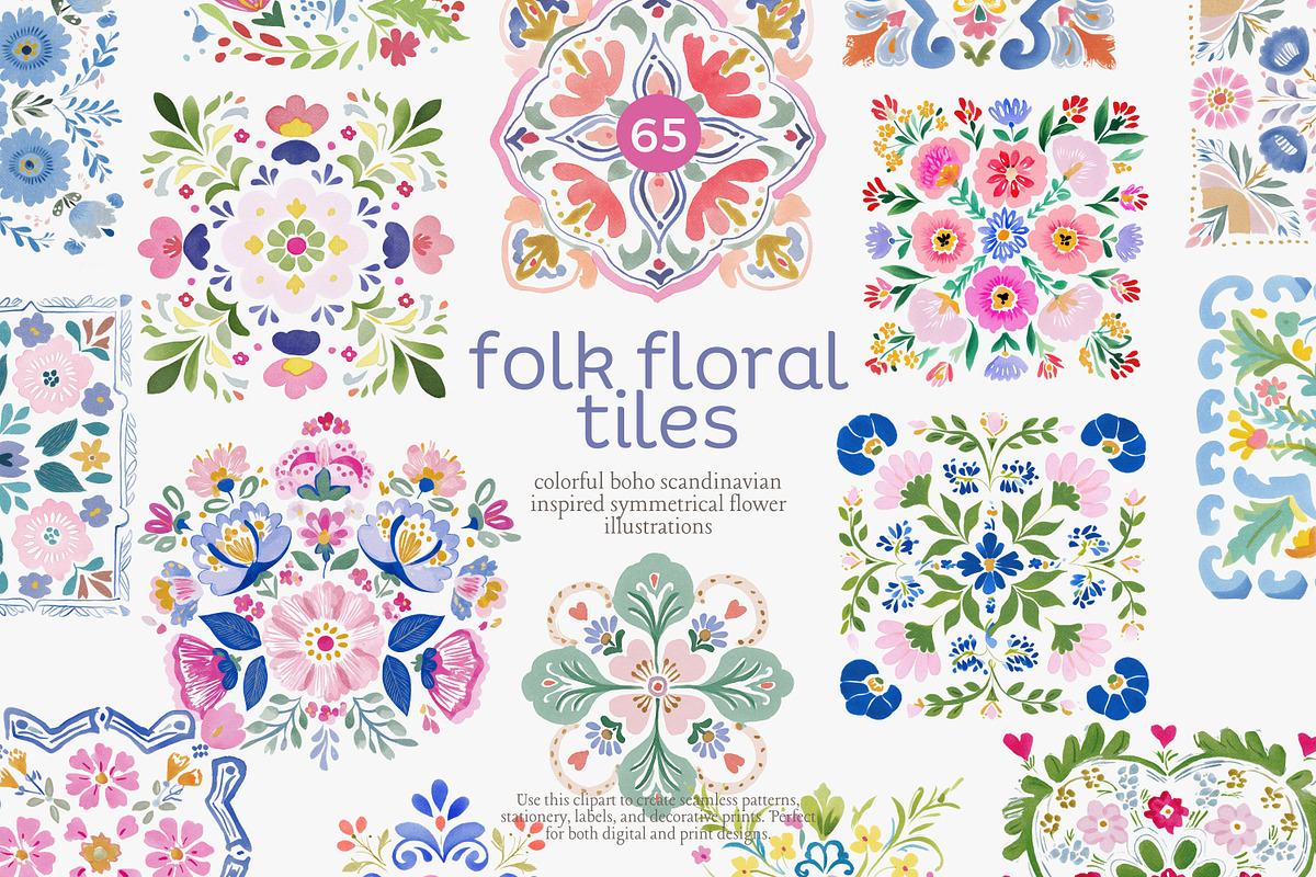 Folk floral tiles clipart, an Illustration by Patishop Art (Photo 1 of 10)