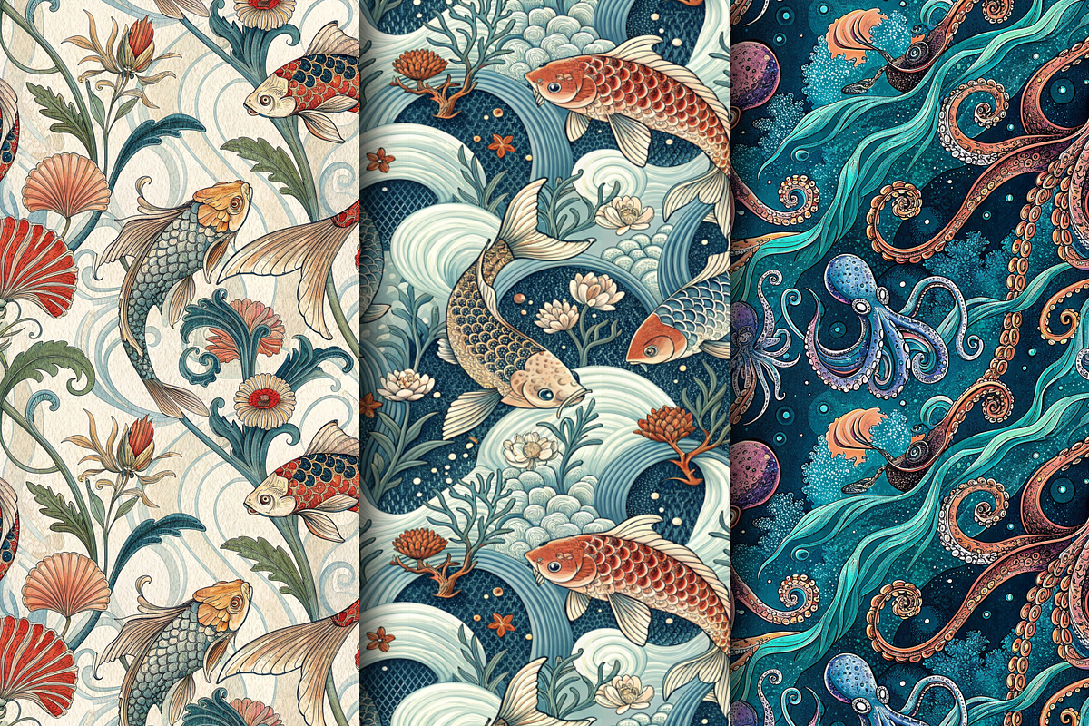 Seamless Pattern Set Sea Creatures, a Pattern Graphic by Designs by Helen Trupak (Photo 4 of 11)