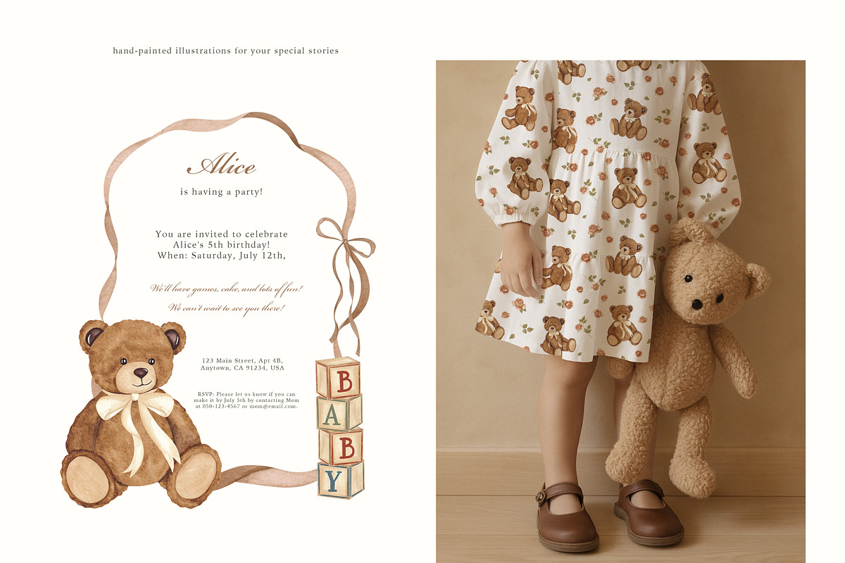 Teddy Bear. Vintage Watercolor, an Animal Illustration by Ooh Lily (Photo 9 of 19)