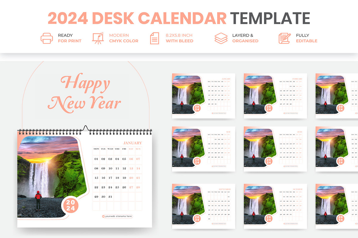 Business Desk Calendar Plan 2024, a Print Template by Mk_Studio