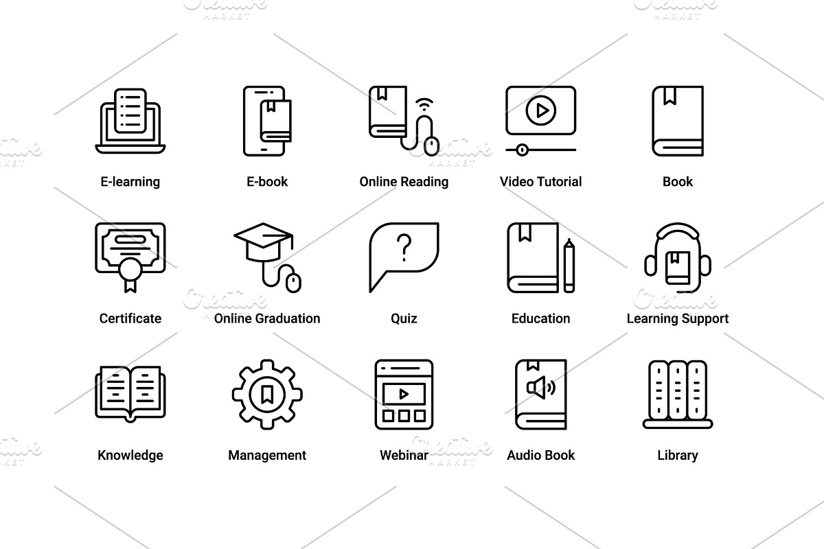 E-Learning creative icon set, an Outline Icon by Vector Squad (Photo 3 of 5)