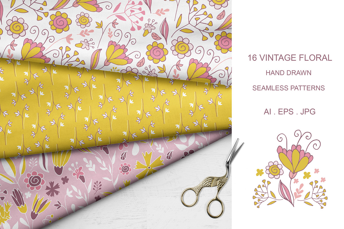 Vintage seamless floral patterns, a Pattern Graphic by Jermolina Mockups (Photo 4 of 8)