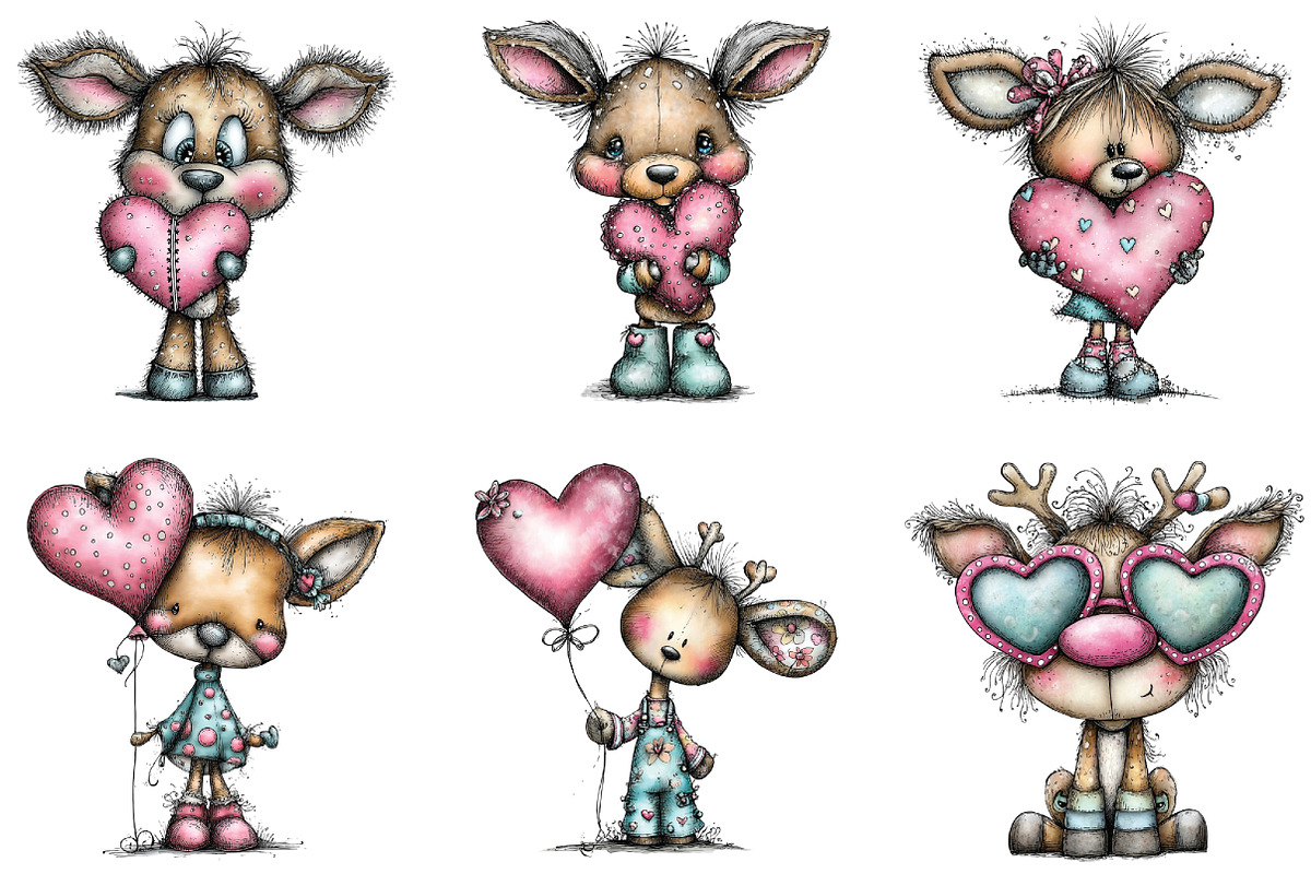 Whimsical Valentine Deer Clipart, an Illustration by CraftArtStudio (Photo 5 of 6)