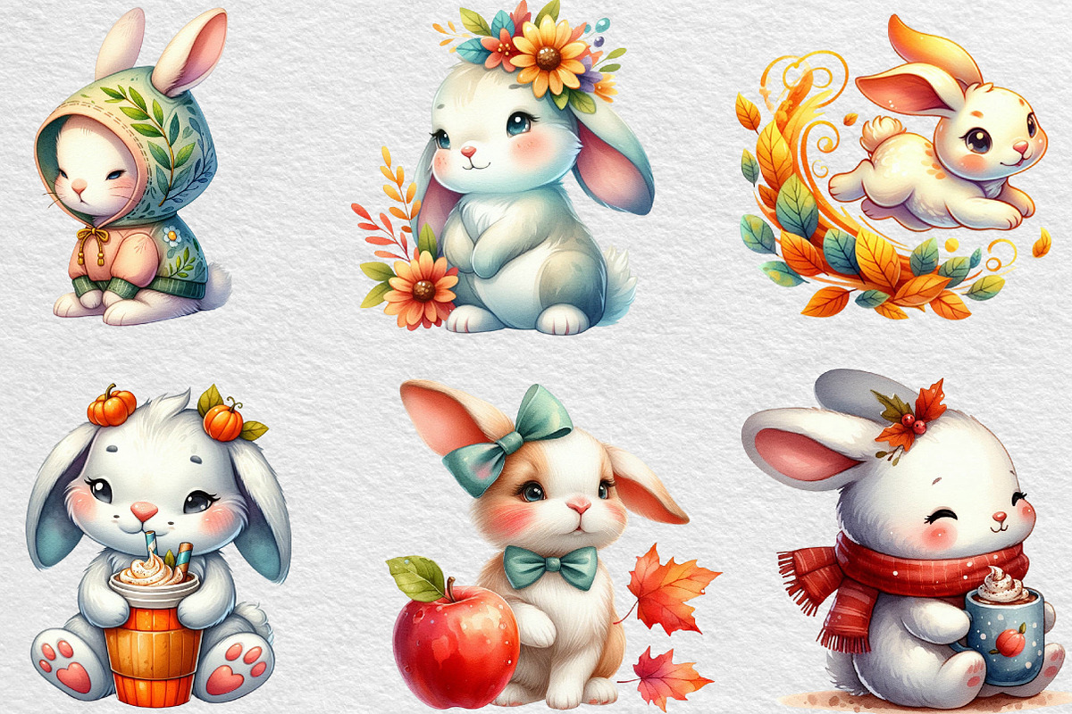 Watercolor Autumn Bunny Clipart, an Illustration by Black Bird Studio (Photo 5 of 6)