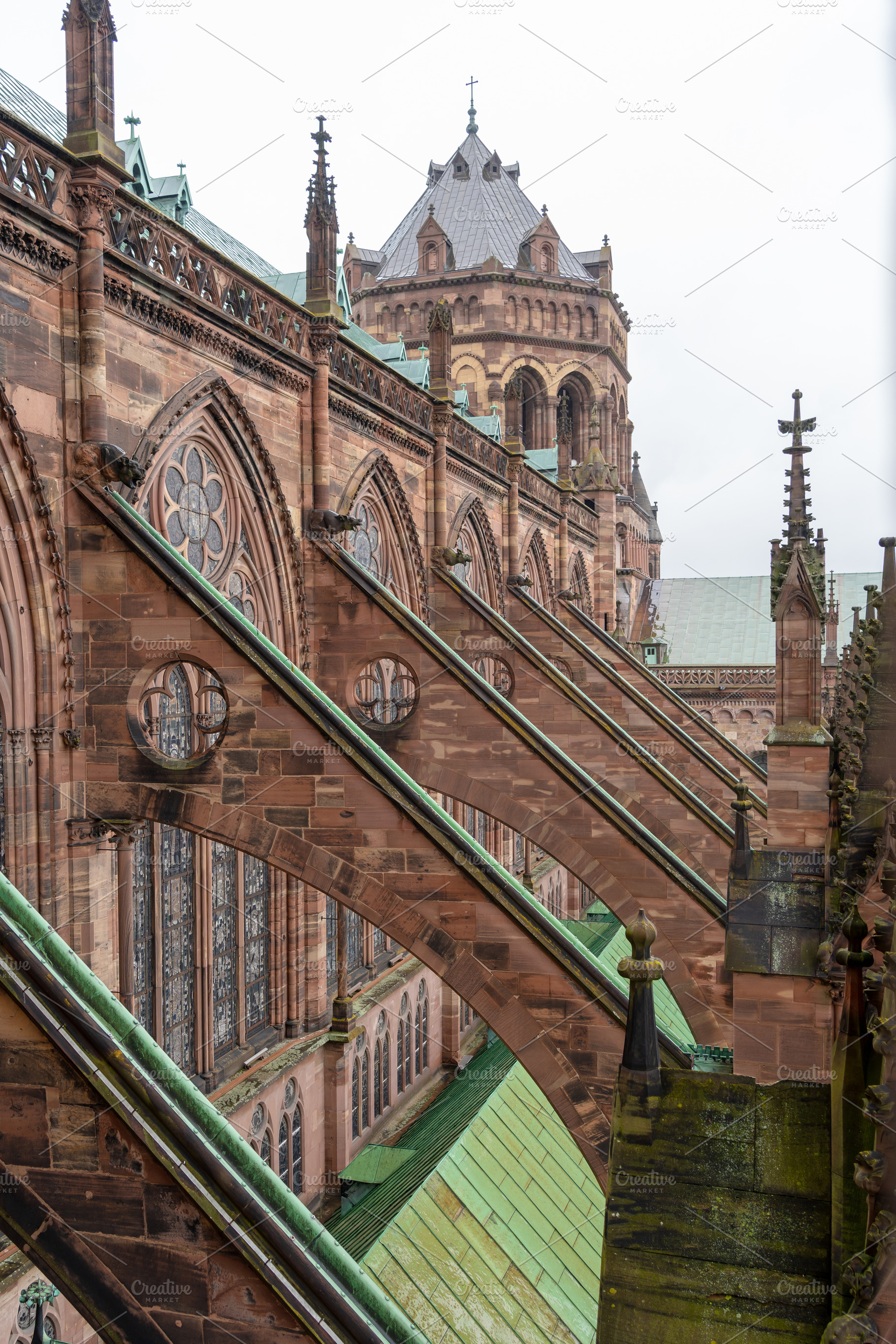 Roof and flying buttresses of Strasbourg Cathedral in France, an Architecture Photo by GoodGoods