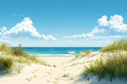 Serene beach landscape with dunes un, a Photo by Iftikhar Alam