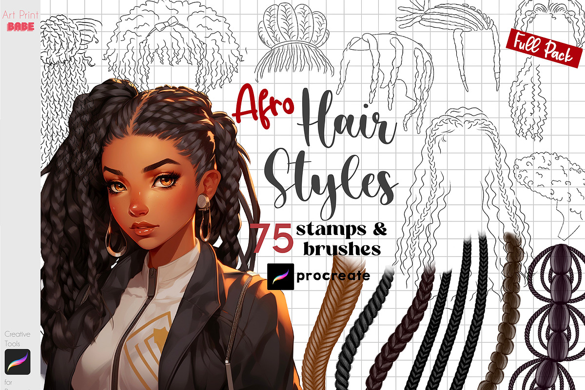 Procreate Afro Hairstle Curly Hair, a Brush Add-On by ArtPrintBabe (Photo 1 of 12)
