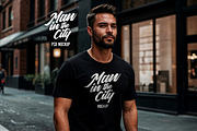 Man in the City Mockup, a Shirt Mockup by Redmixx Design (Thumbnail 1 of 5)