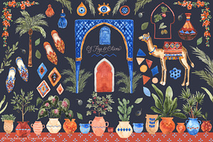 Moroccan Watercolor Clipart Graphics
