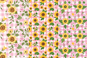 8 Pink Gingham Sunflower Patterns