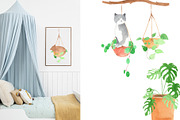 Plants & Cats Watercolor Clipart, an Animal Illustration by natalisart (Thumbnail 8 of 13)