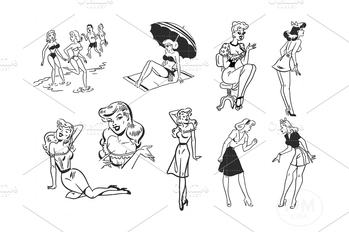 Retro Cartoon Women Illustrations, an Illustration by FM Era Studio (Photo 4 of 4)