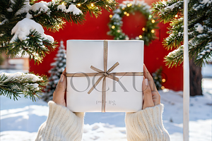 Christmas Gift Mockup Gold Ribbon, a Product Mockup by TatiMockup