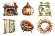 Watercolor Boho Interior Clipart, an Illustration by Dream Creation (Thumbnail 5 of 7)