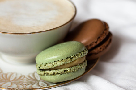 latte with macaroons, a Food & Drink Photo by Arymer