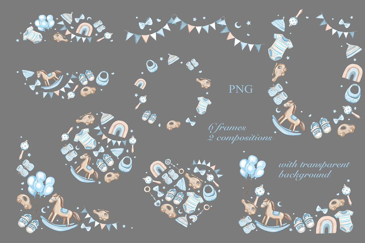 Nursery frames PNG, baby boy items, an Object Illustration by Alena Kurian (Photo 3 of 3)