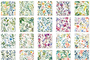 Watercolor Botanical Pattern Set