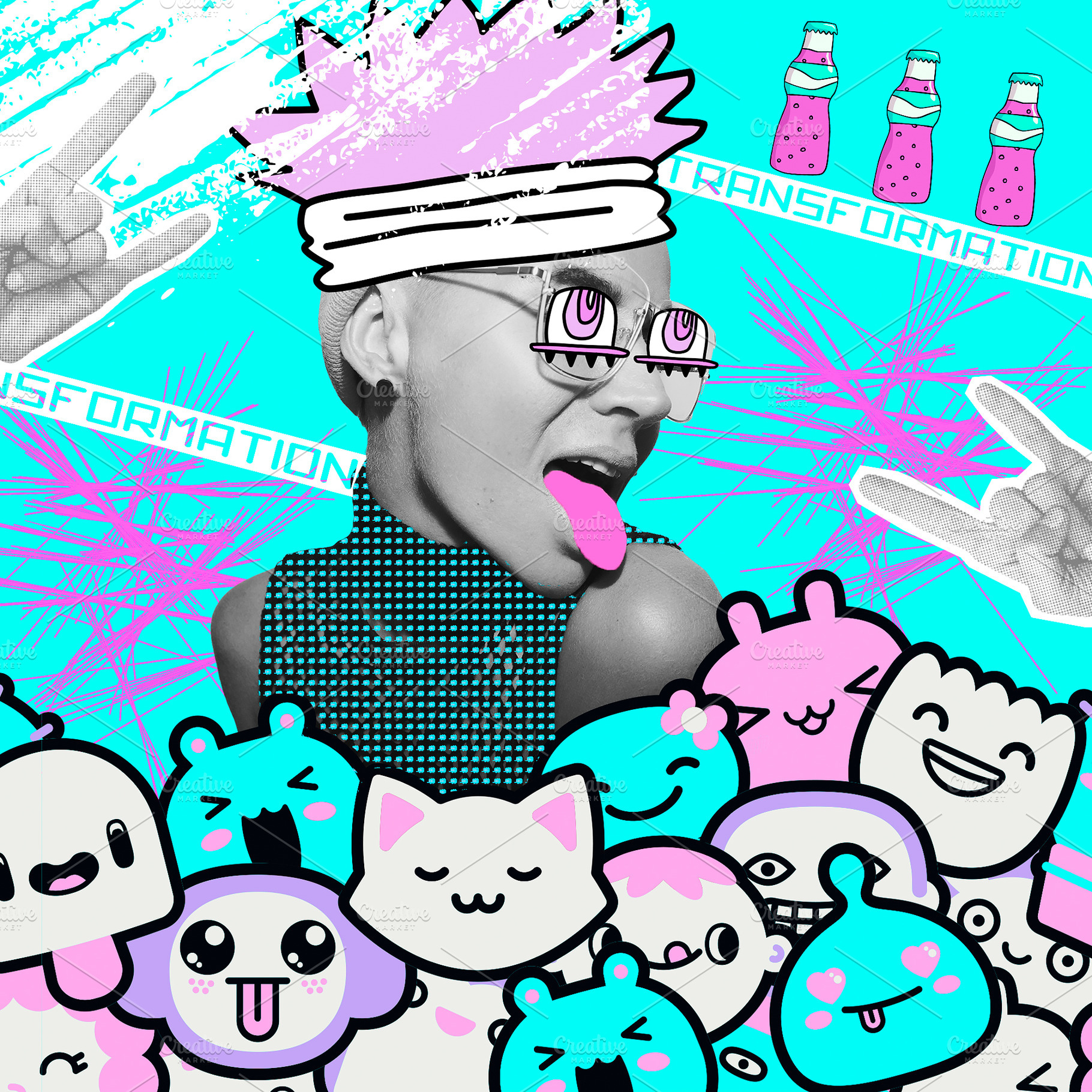 Contemporary minimal collage art. Funny Girl Kawaii party style, a Beauty & Fashion Photo by Jenya Porechenskaya