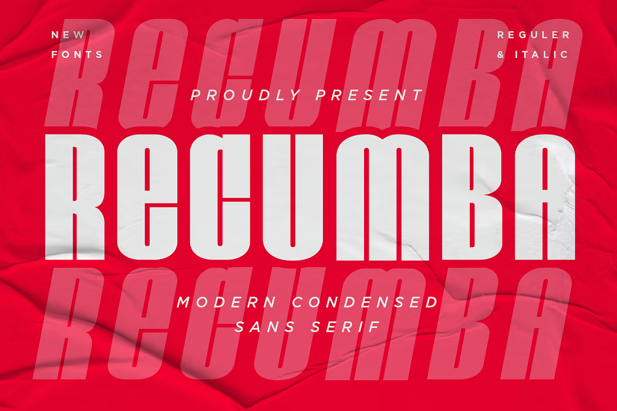 Recumba - Modern Display Font, a Sans Serif Font by Pixesia Studio (Photo 1 of 9)