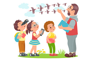 Kids learn nature. Young naturalists, an Illustration by Vectorbuum